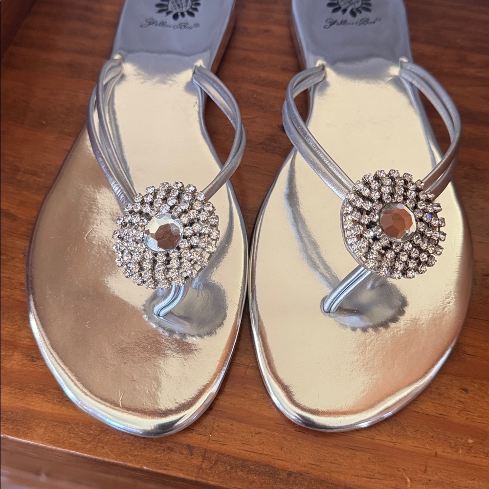 Yellow Box Silver & Rhinestone Embellished Flip-Flops - Picture 5 of 9